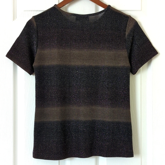 Notations 90's Vintage Metallic Lurex Knit Short Sleeve Crewneck Top Black SP - Picture 8 of 10